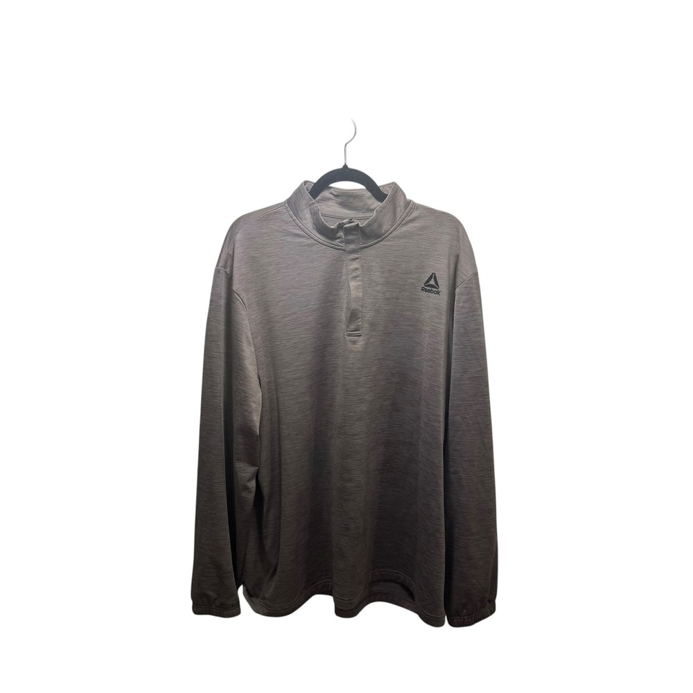 Reebok Mens 2XL Gray Space Dye Quarter Zip Pullover Activewear Shirt Logo Delta